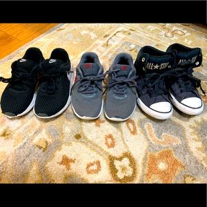 2 boys Nike Tanjuns and one boys Converse hightops